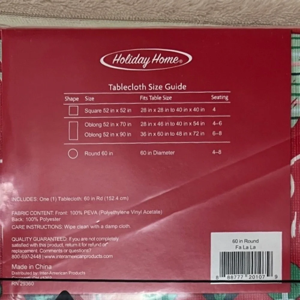Holiday Home Red‎ Christmas Tree Gift Wrap Round PEVA Tablecloth 60 Inch